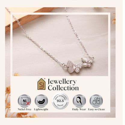 Silver 925 CZ Studded Twin Butterfly Locket & Chain