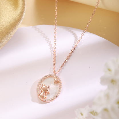 Rose Gold Celestial Cat Pendant & Chain in Sterling Silver