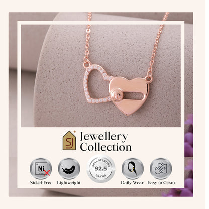 Rose Gold Entwined Hearts Necklace in 925 Silver