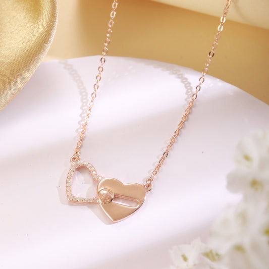 Rose Gold Entwined Hearts Necklace in 925 Silver