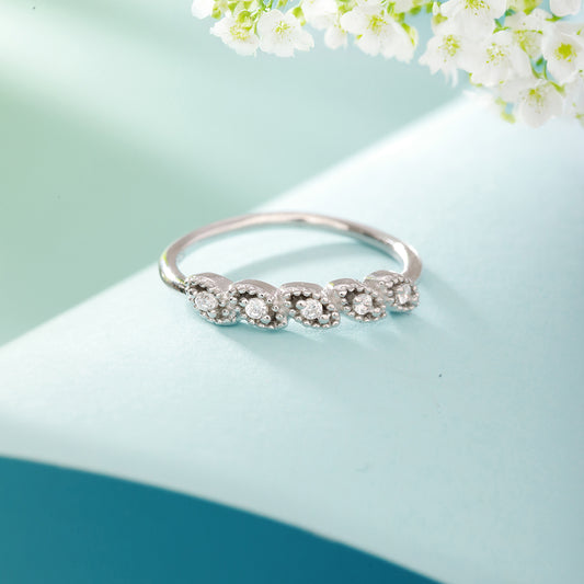 Leafy CZ-Studded 925 Sterling Silver Ring