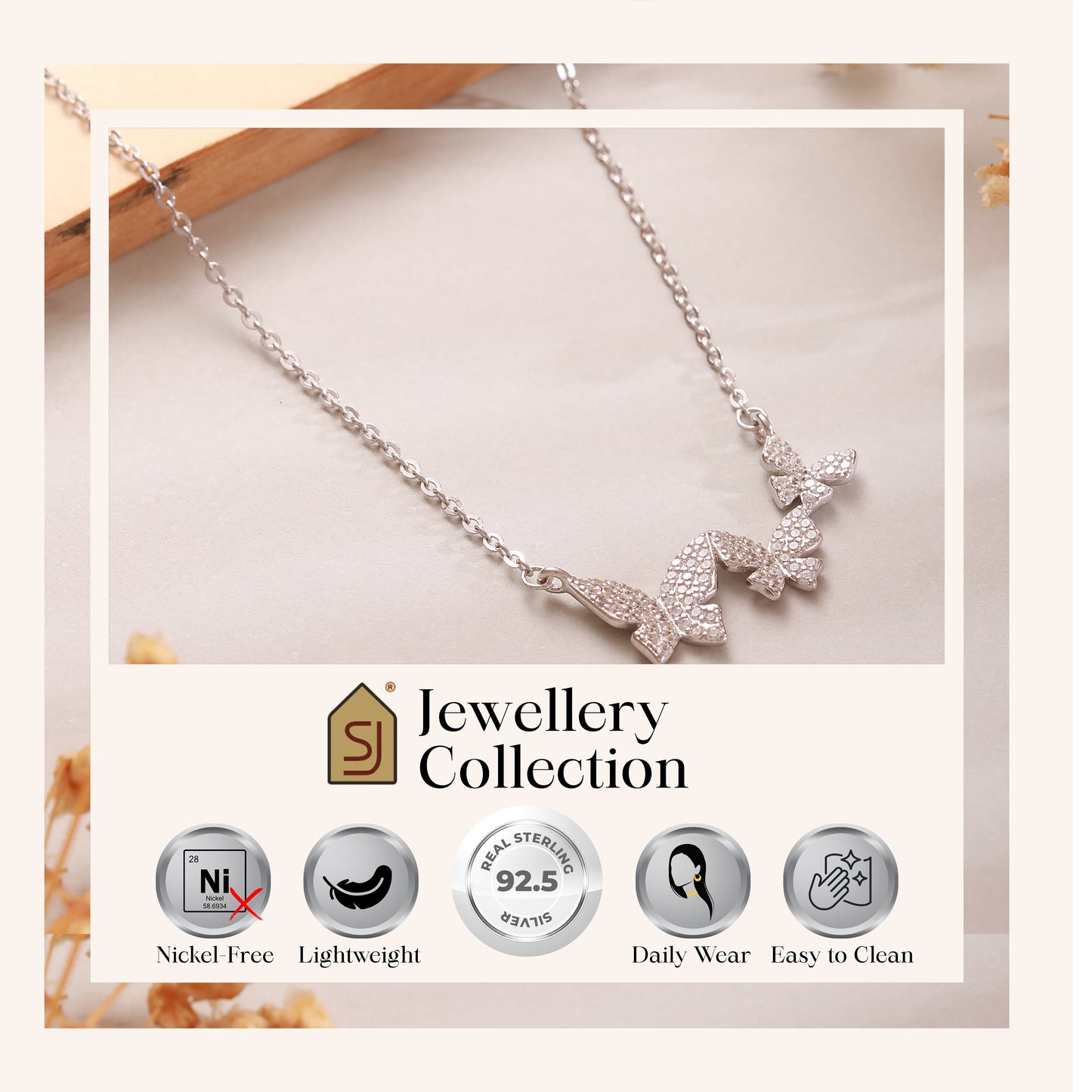 Sterling Silver Chain with Butterfly CZ Studded Pendant