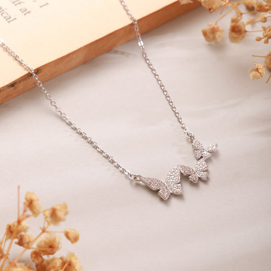 Sterling Silver Chain with Butterfly CZ Studded Pendant