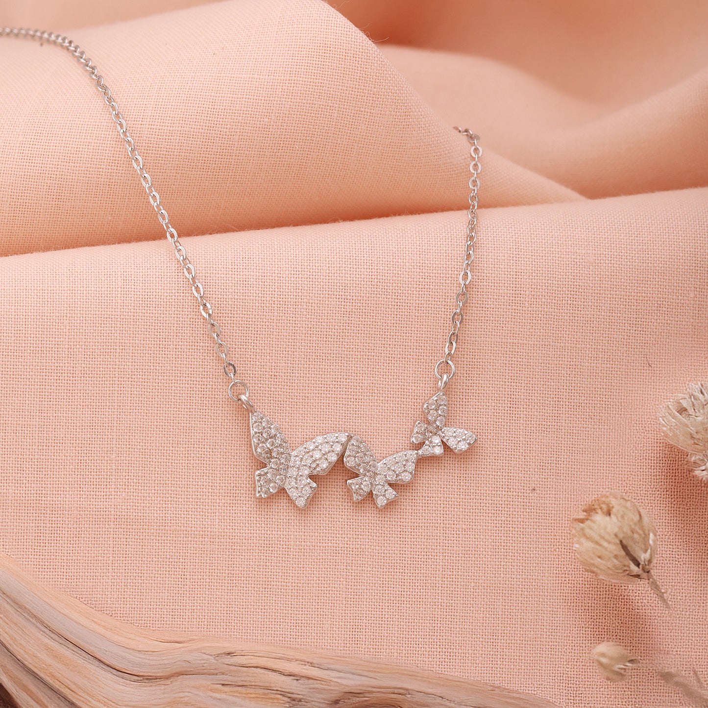 Sterling Silver Chain with Butterfly CZ Studded Pendant