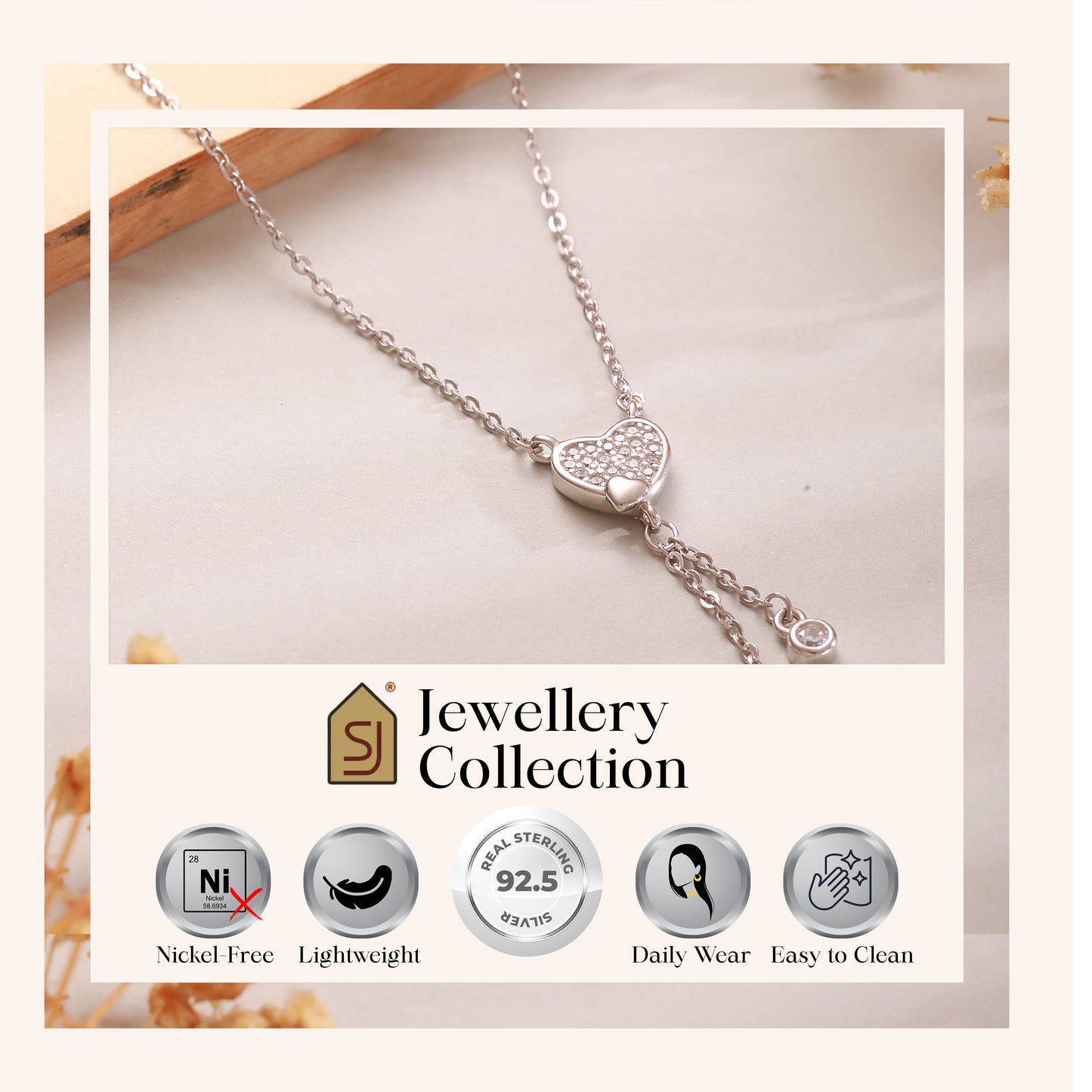 Sterling Silver Heart Drop CZ Necklace