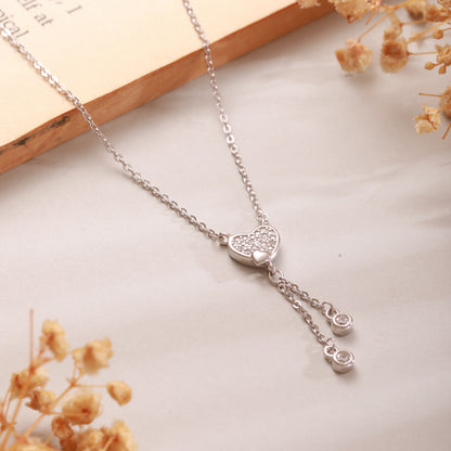 Sterling Silver Heart Drop CZ Necklace