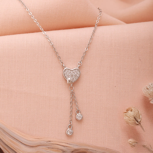 Sterling Silver Heart Drop CZ Necklace