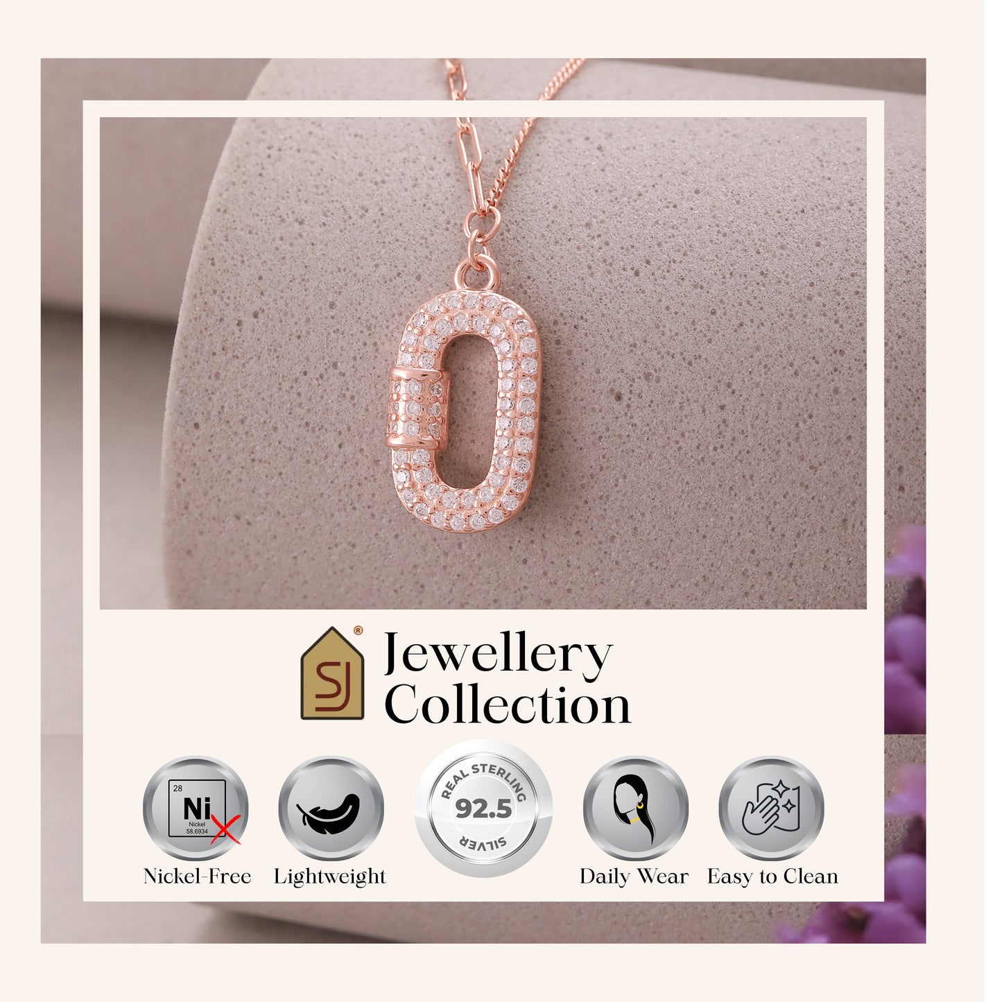 Rose Gold CZ Studded Silver Locket with Chain
