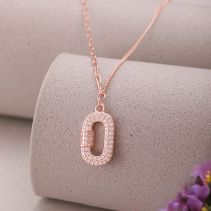 Rose Gold CZ Studded Silver Locket with Chain