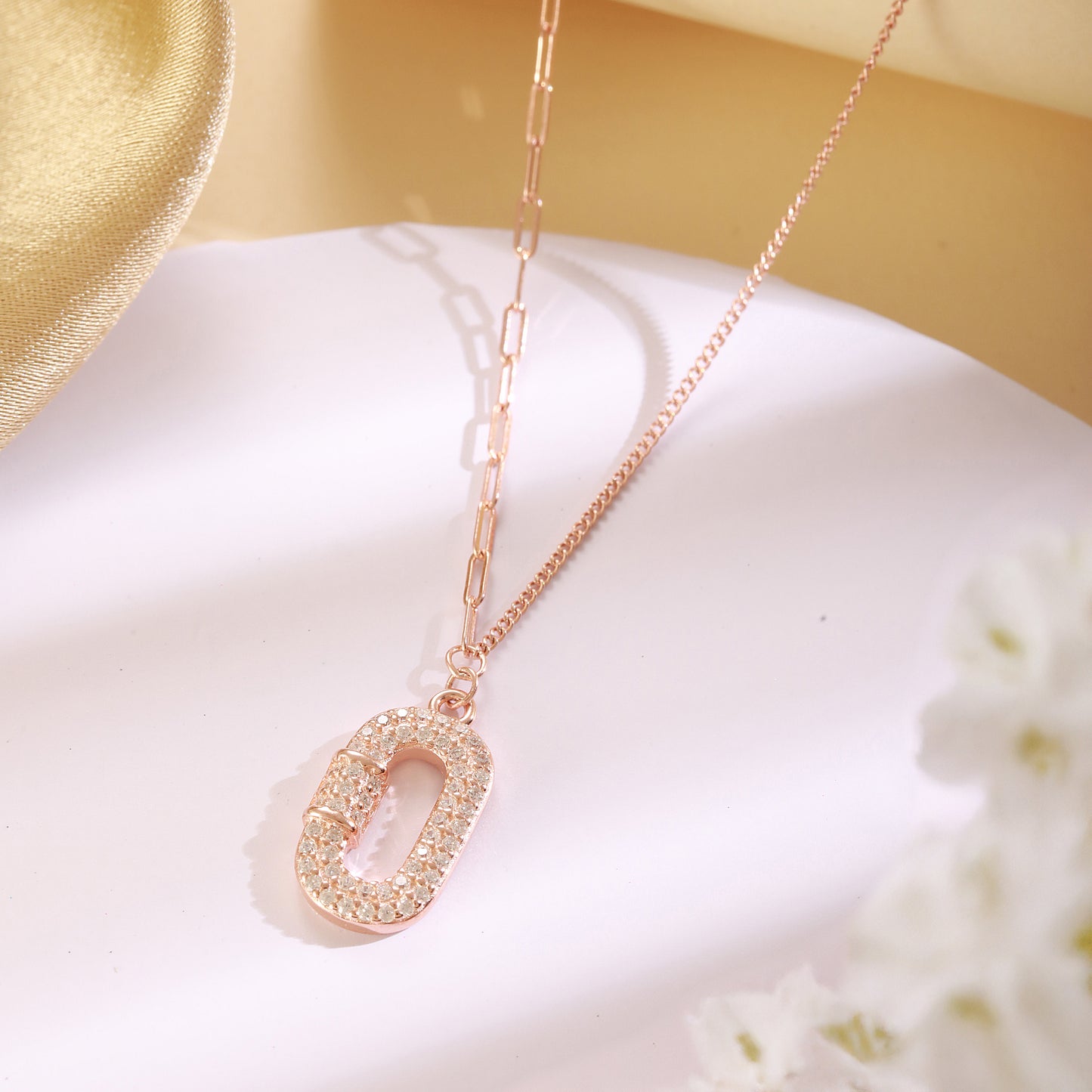 Rose Gold CZ Studded Silver Locket with Chain
