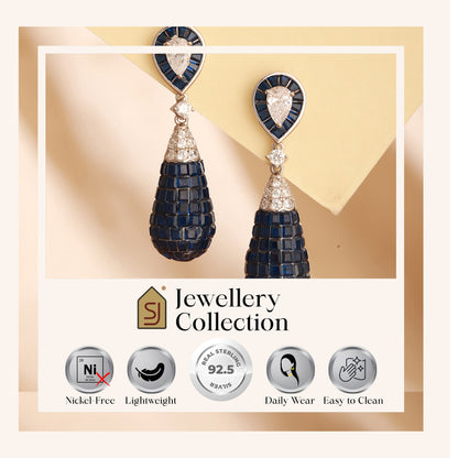 Sterling Silver Blue Drop Stone Earrings