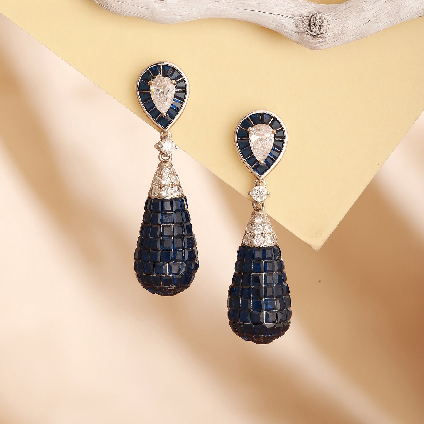 Sterling Silver Blue Drop Stone Earrings
