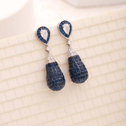 Sterling Silver Blue Drop Stone Earrings