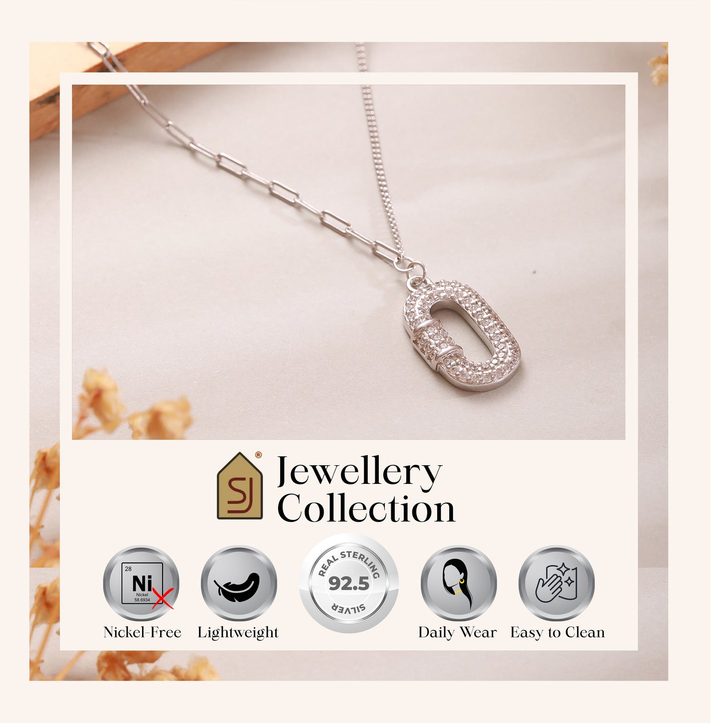 CZ Studded Silver Locket with Chain