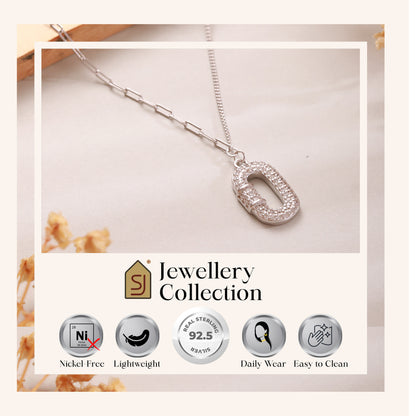 CZ Studded Silver Locket with Chain