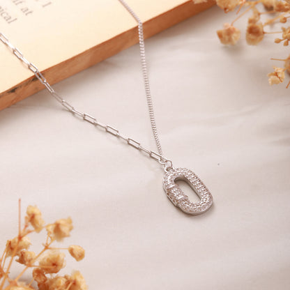 CZ Studded Silver Locket with Chain