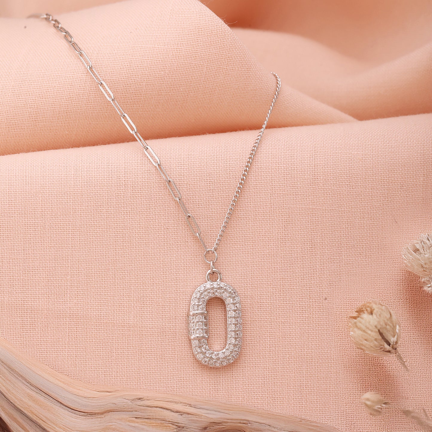 CZ Studded Silver Locket with Chain
