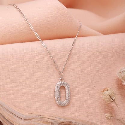 CZ Studded Silver Locket with Chain