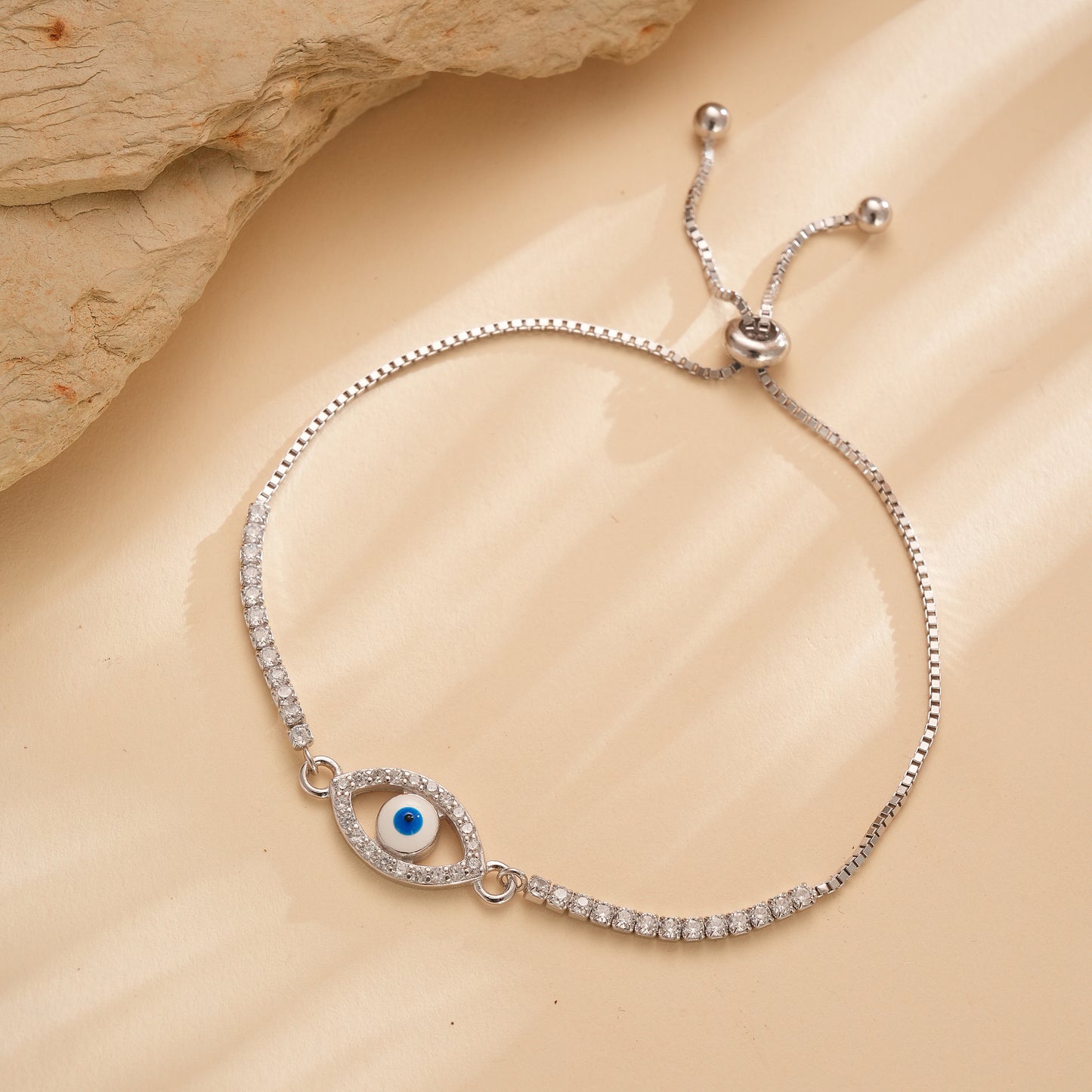 Dainty Evil Eye Sterling Silver Bracelet
