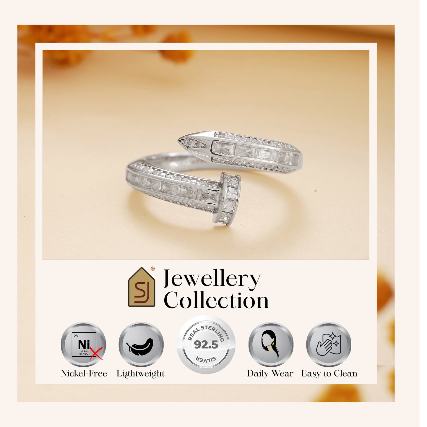 Elegant CZ Studded Silver Ring