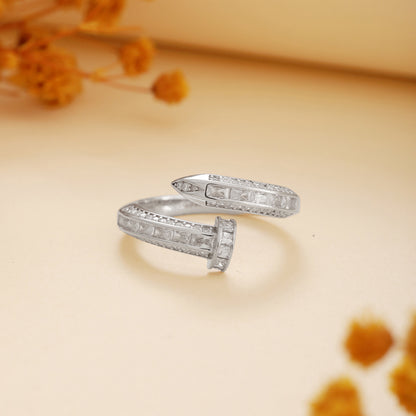 Elegant CZ Studded Silver Ring