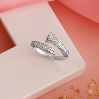 Elegant CZ Studded Silver Ring