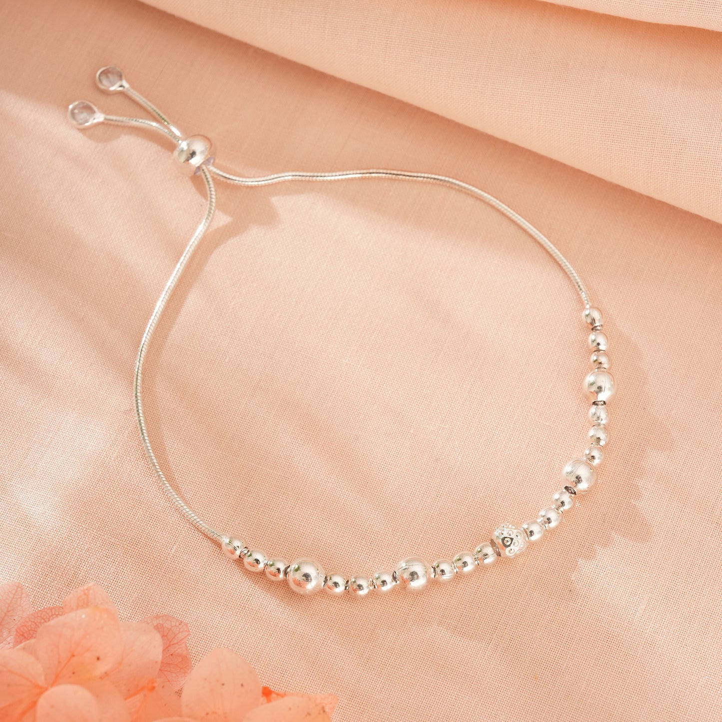 925 Beaded Adjustable Silver Bracelet