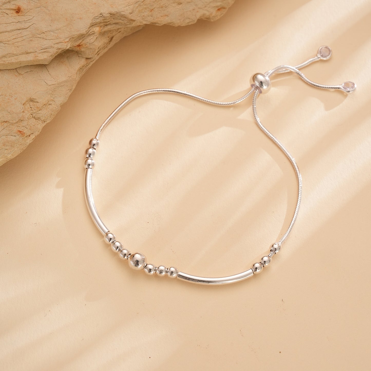 Adjustable Sterling Silver Bead Bracelet
