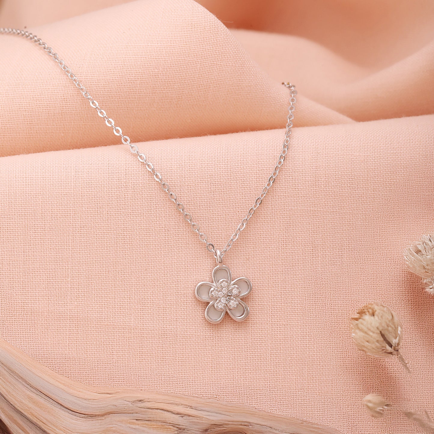 Floral CZ Sterling Silver Necklace