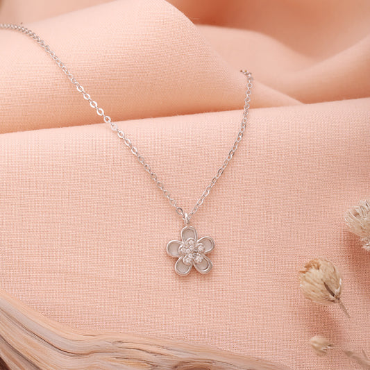 Floral CZ Sterling Silver Necklace