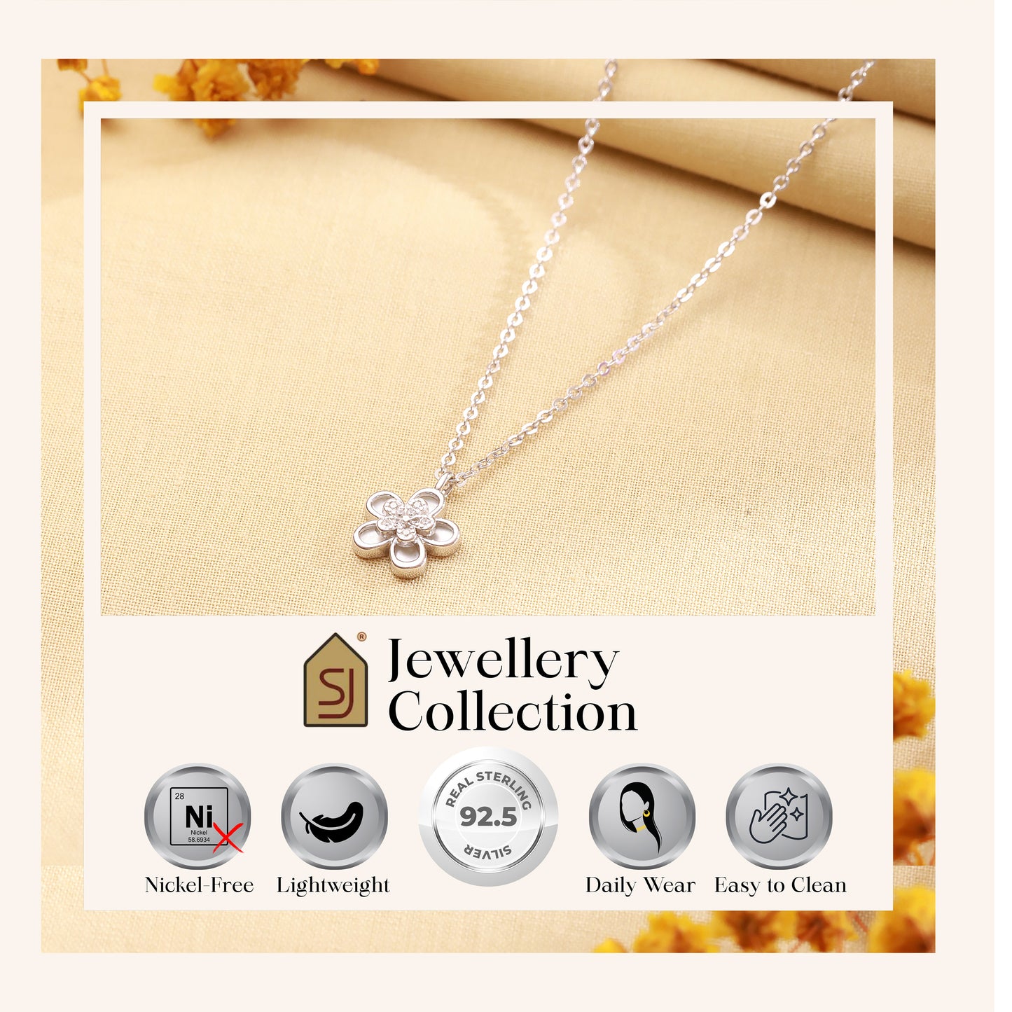 Floral CZ Sterling Silver Necklace