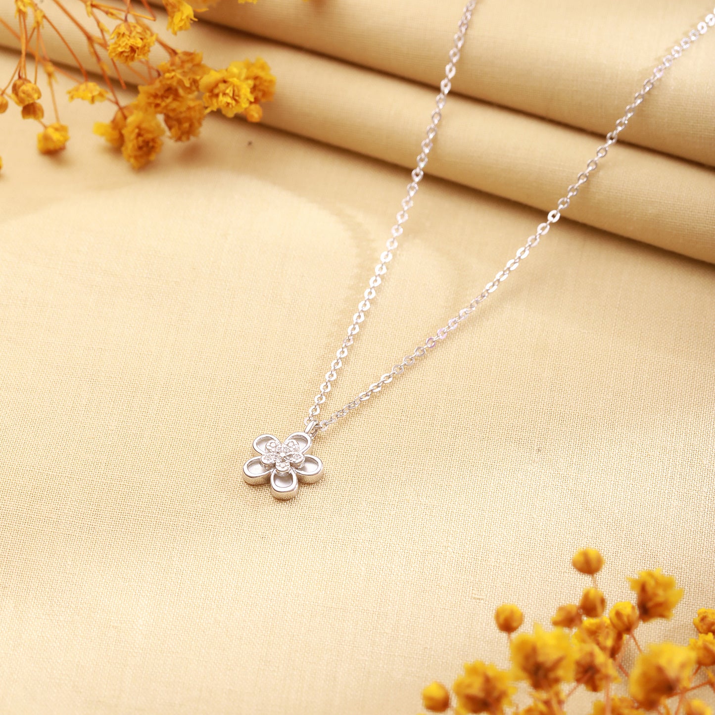 Floral CZ Sterling Silver Necklace