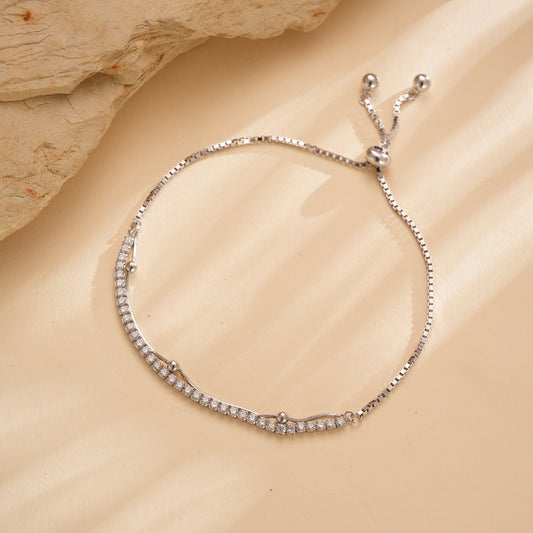 925 Silver CZ Studded Adjustable Bracelet