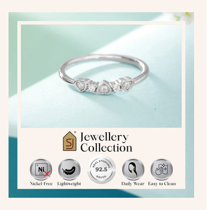 CZ Studded 925 Silver Hearts Ring