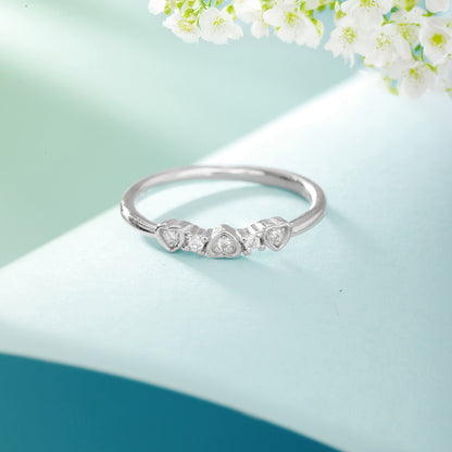 CZ Studded 925 Silver Hearts Ring