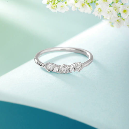 CZ Studded 925 Silver Hearts Ring