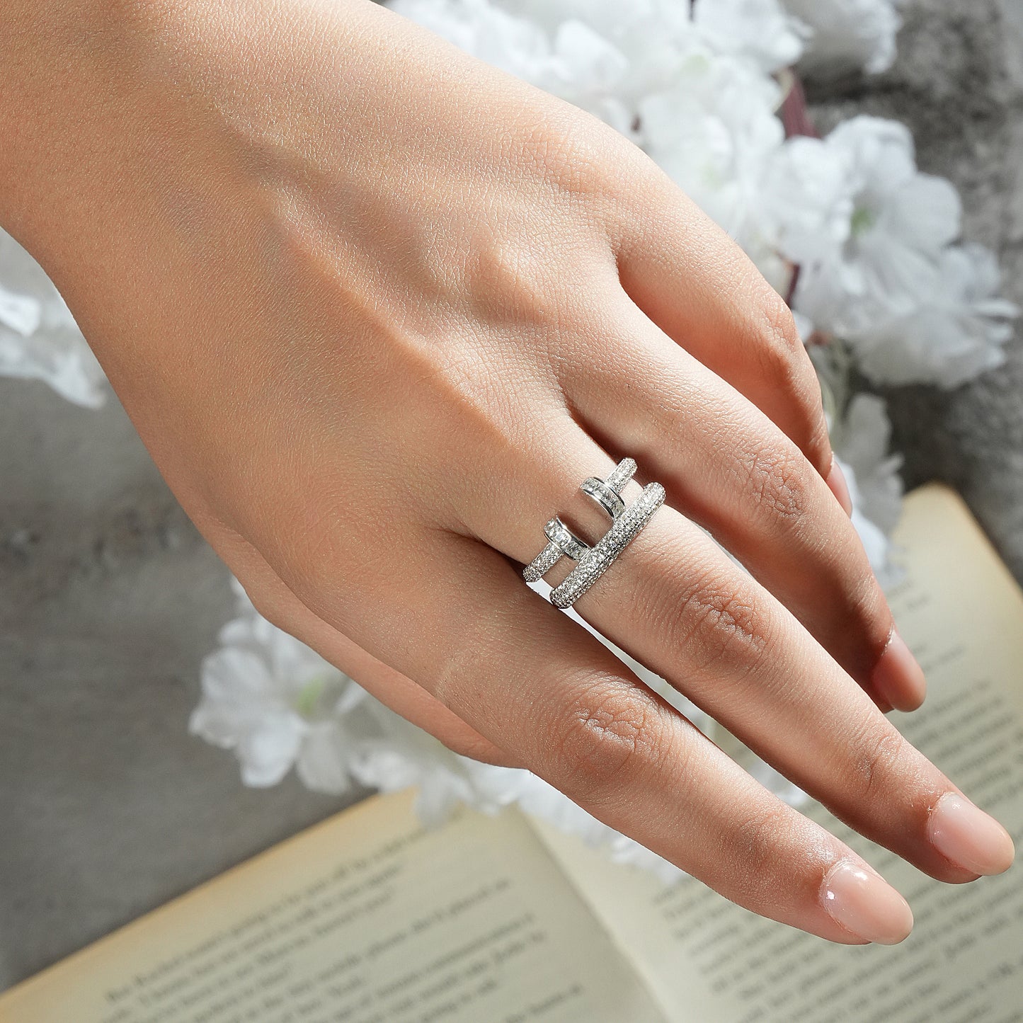 925 Silver Bling CZ Studded Ring