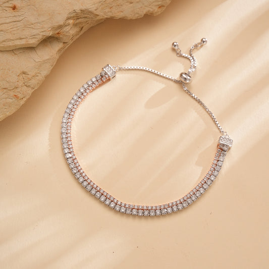 Twin Shine 925 Silver Rose Gold CZ Bracelet