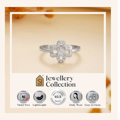 Floral CZ Studded 925 Silver Ring