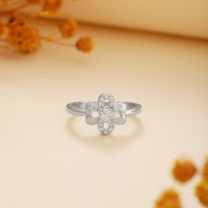 Floral CZ Studded 925 Silver Ring