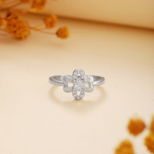Floral CZ Studded 925 Silver Ring
