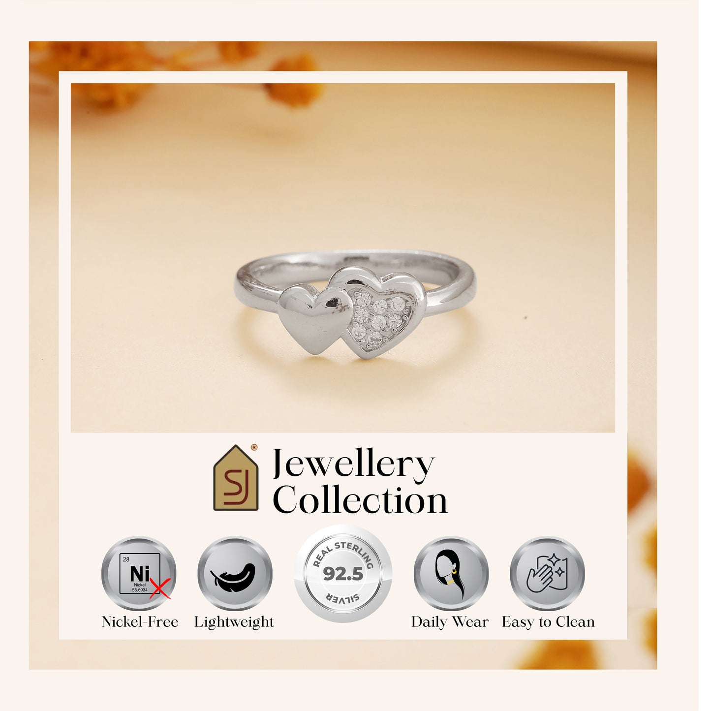 Twin Heart Sterling Silver Ring