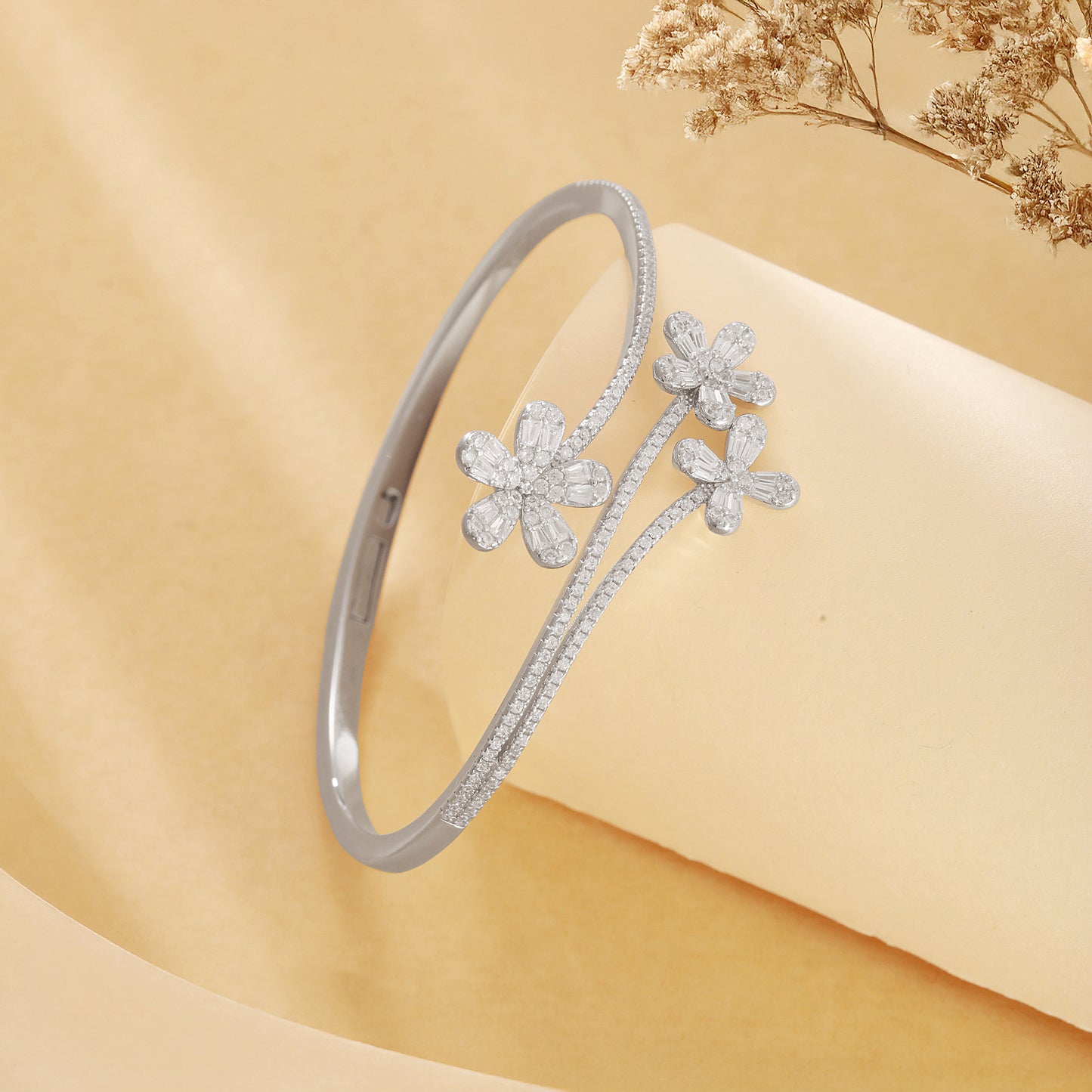 Floral CZ Sterling Silver Bracelet