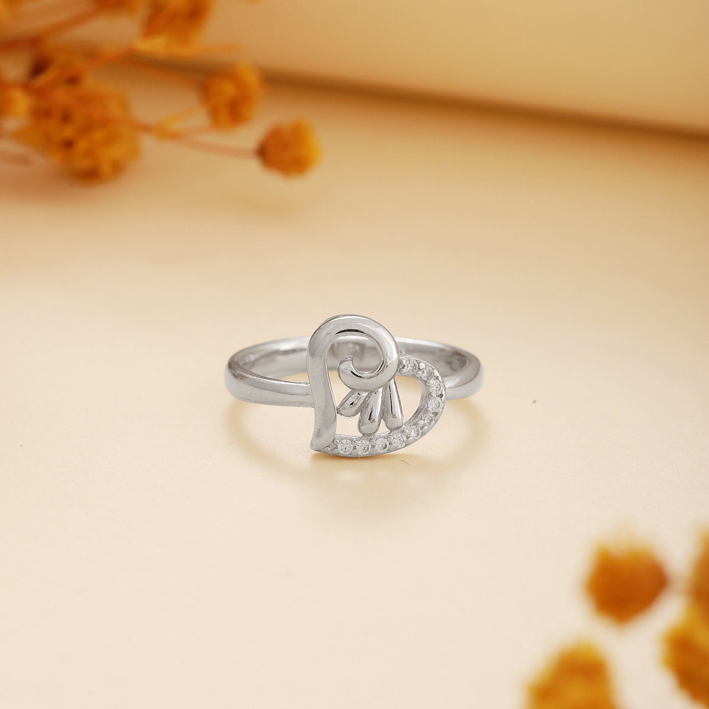 925 Silver CZ Studded Heart Ring