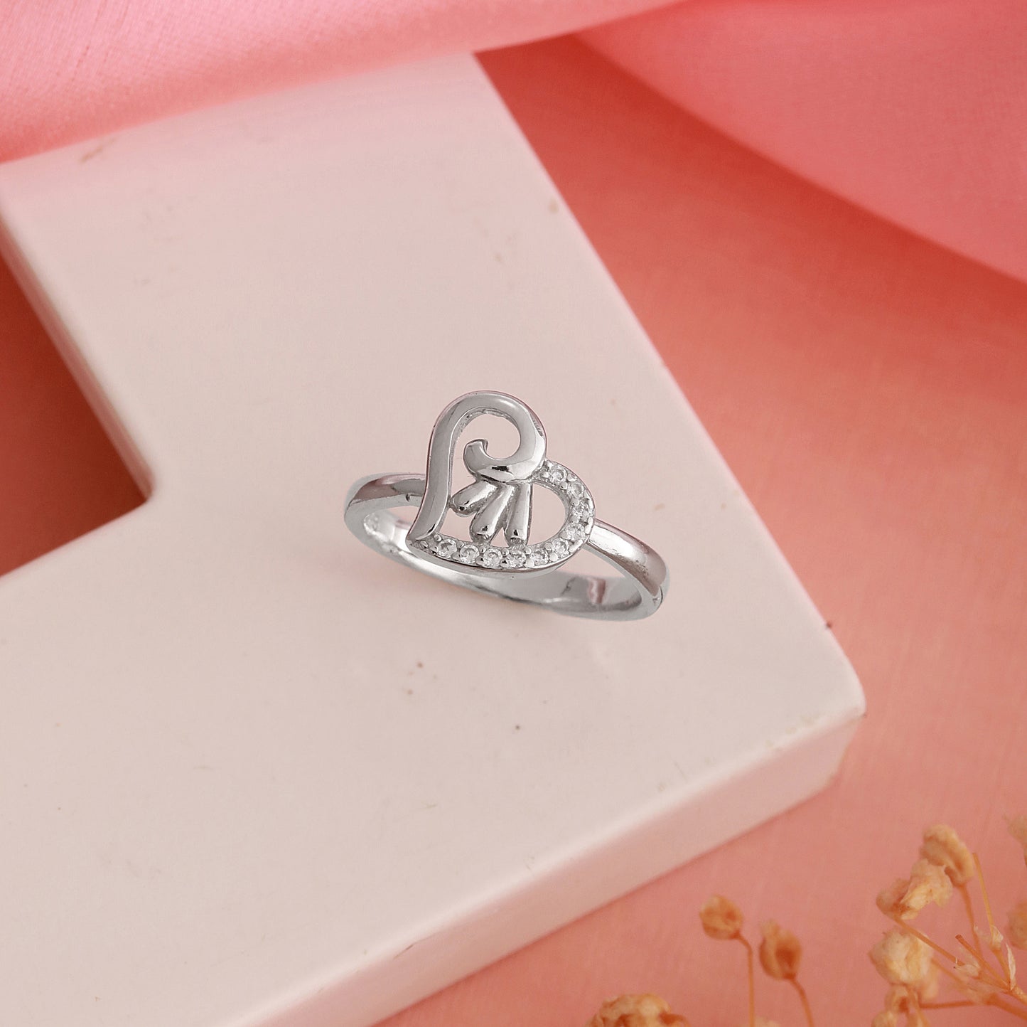 925 Silver CZ Studded Heart Ring