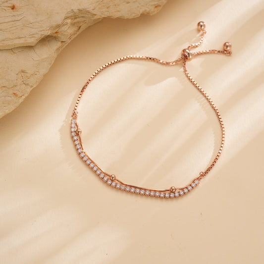 Adjustable Sterling Silver Rose Gold CZ Bracelet