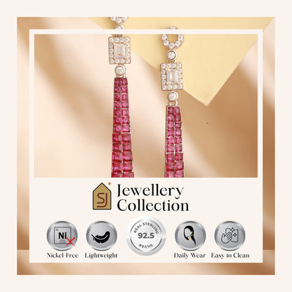 Sterling Silver Pink Stone Earrings