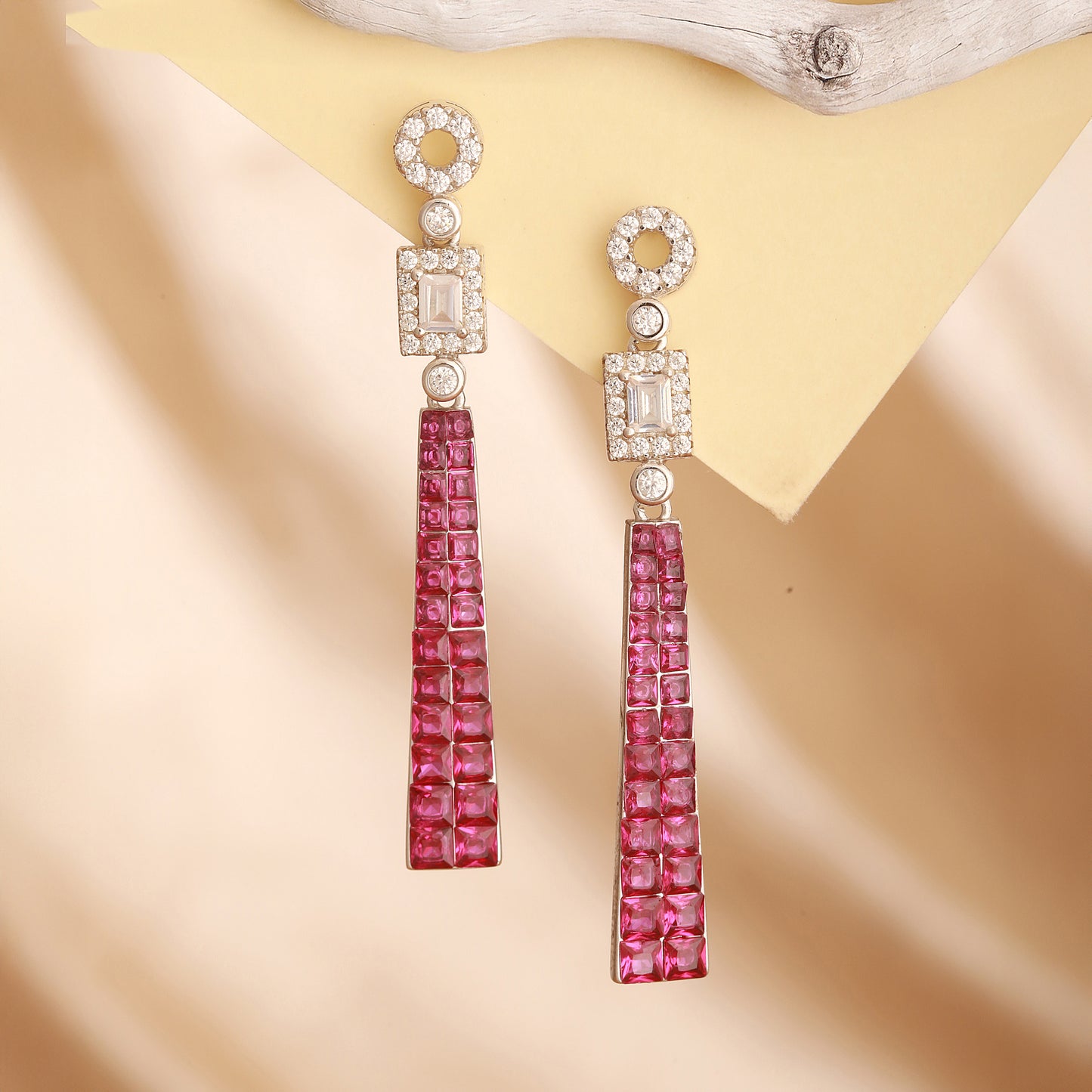 Sterling Silver Pink Stone Earrings