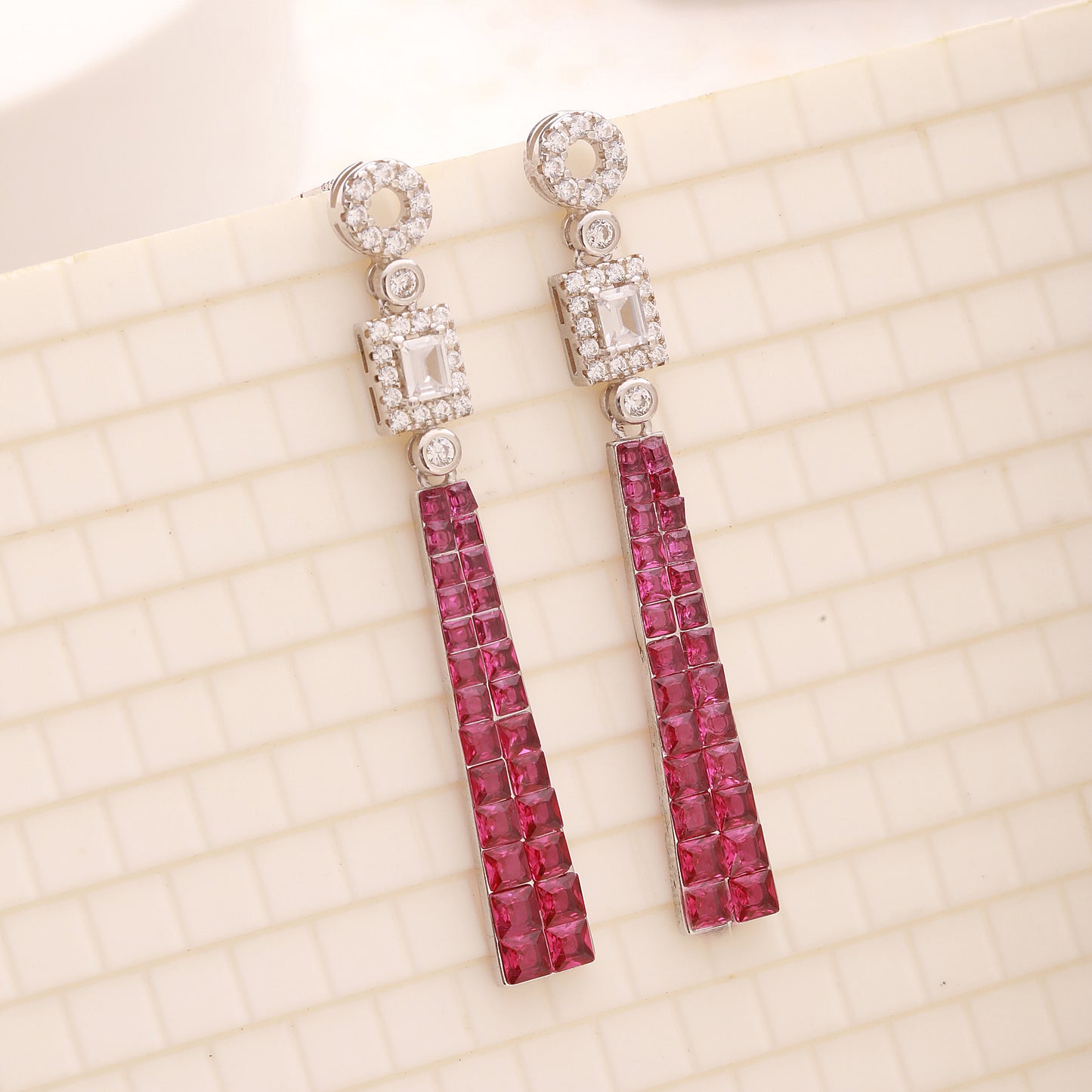 Sterling Silver Pink Stone Earrings