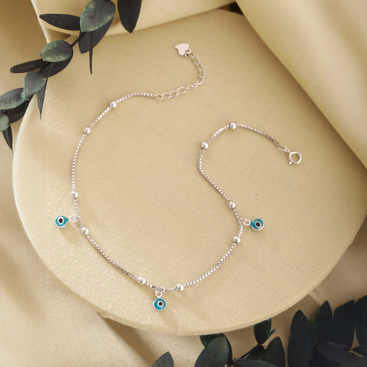 Evil Eye 925 Sterling Silver Minimal Anklet